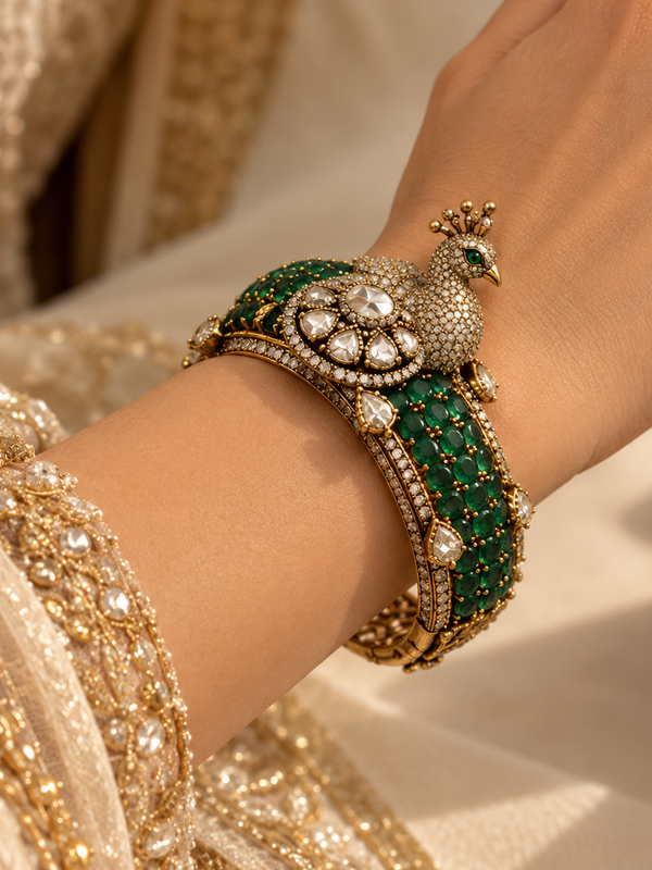 Mayurani Emerald Polki Peacock Kada