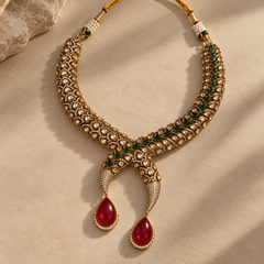 Aariz Ruby Polki Necklace & Earrings Set