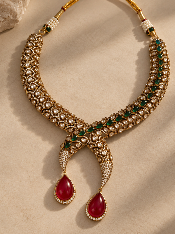 Aariz Ruby Polki Necklace & Earrings Set