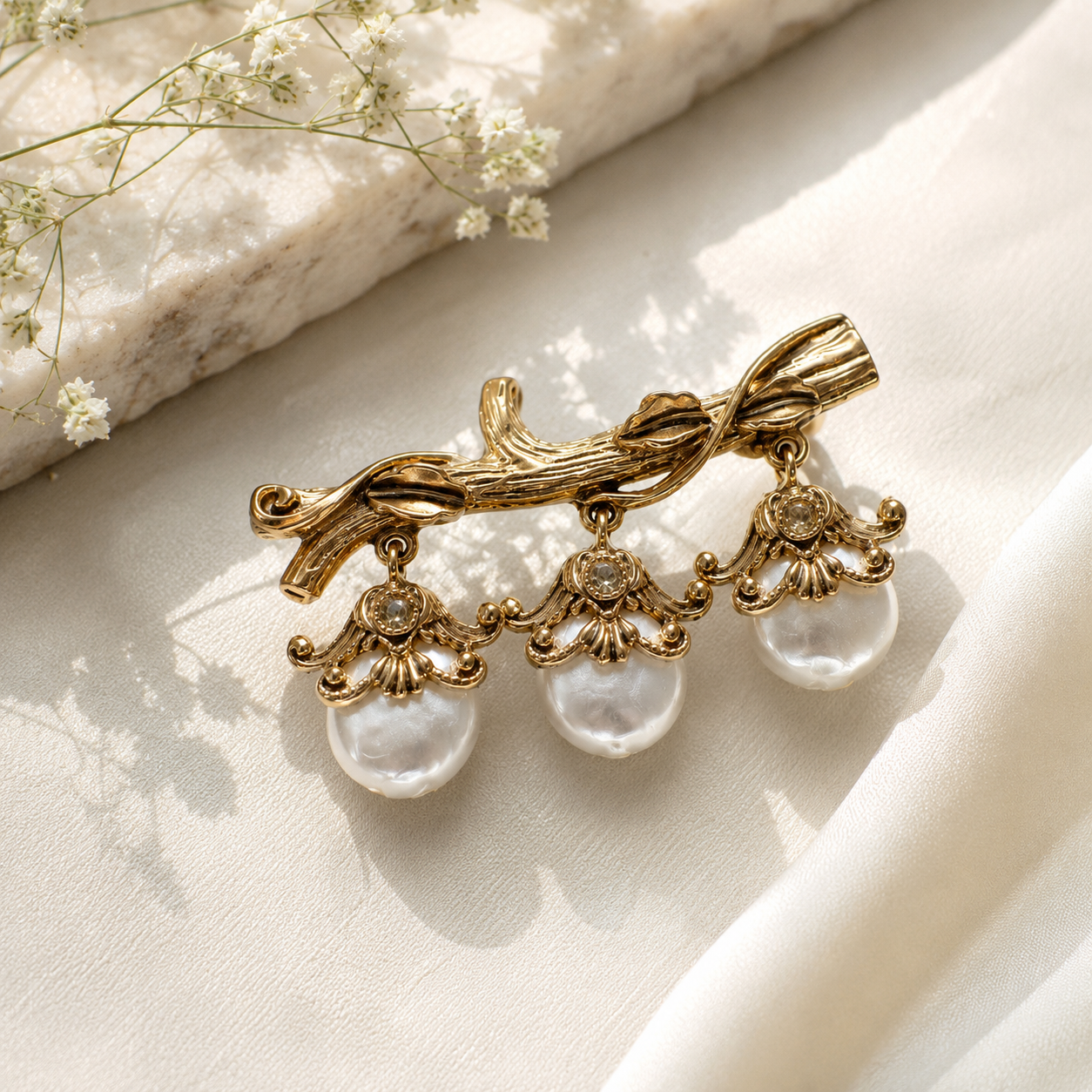 Elysian Pearl Vine Brooch