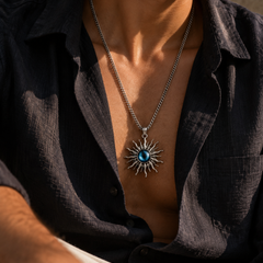 Astra Blue Sunburst Men's Pendant Chain
