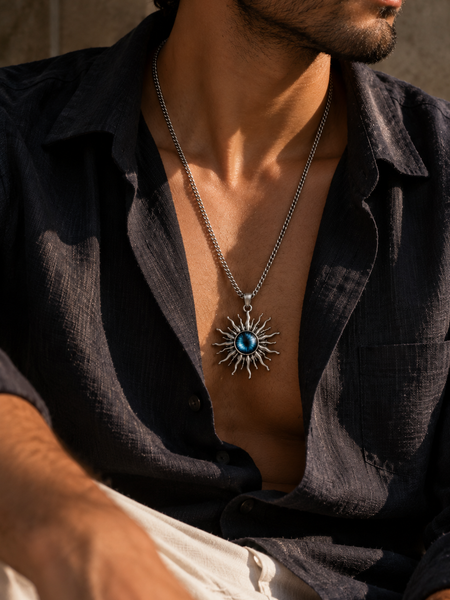 Astra Blue Sunburst Men's Pendant Chain