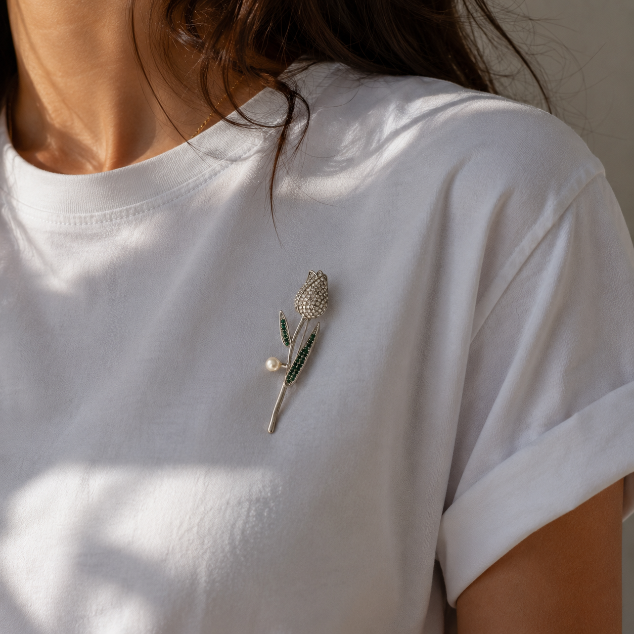 Emerald Bloom Tulip Brooch