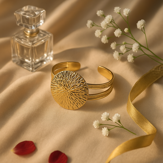 Gold Textured Medallion Cuff Bracelet