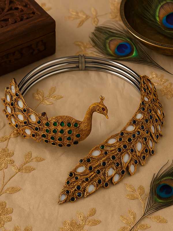 Regal Peacock Choker Set with Ear Cuffs