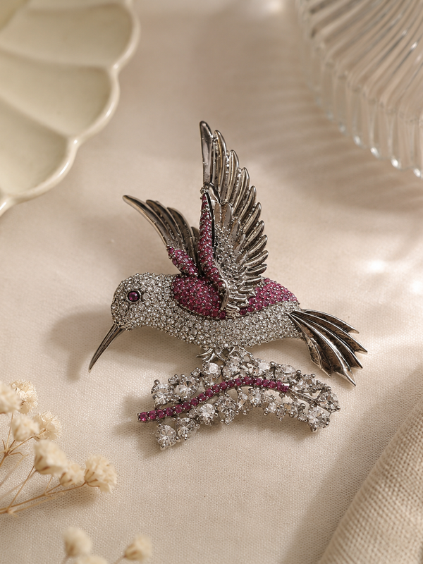 Ruby Hummingbird Brooch