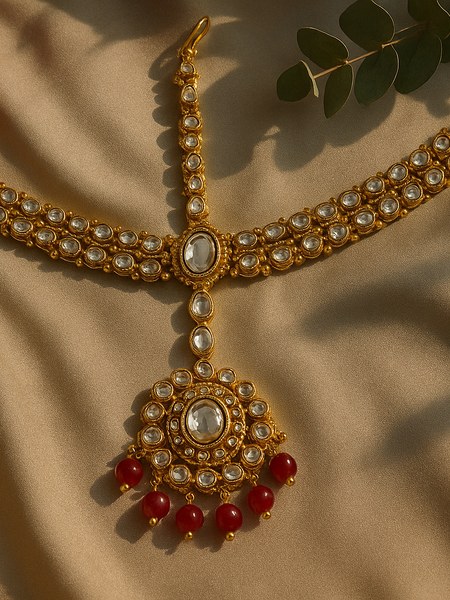Ruby Kundan Maatha Patti with Maang Tikka