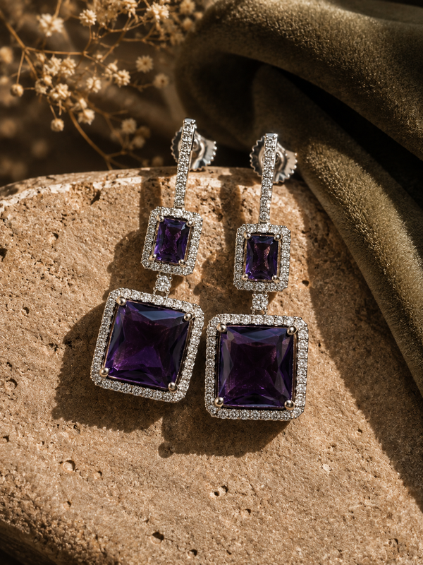 Amara Amethyst Geometric Drop Earrings
