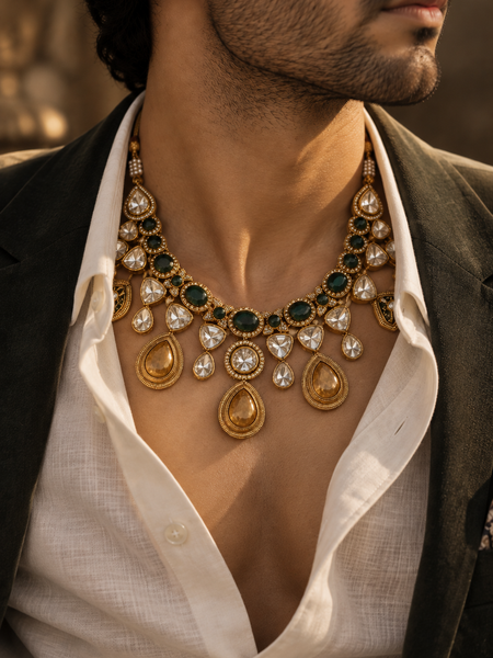 Zayaan Emerald Kundan Men’s Necklace