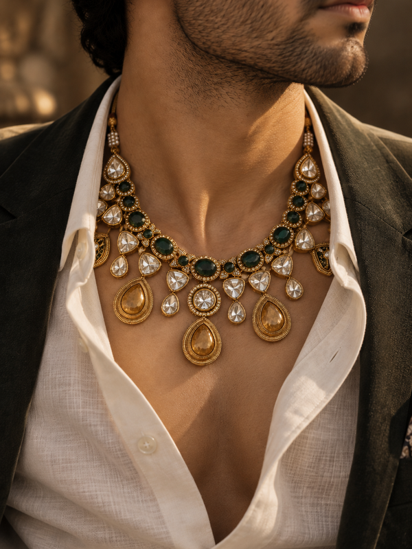 Zayaan Emerald Kundan Men’s Necklace