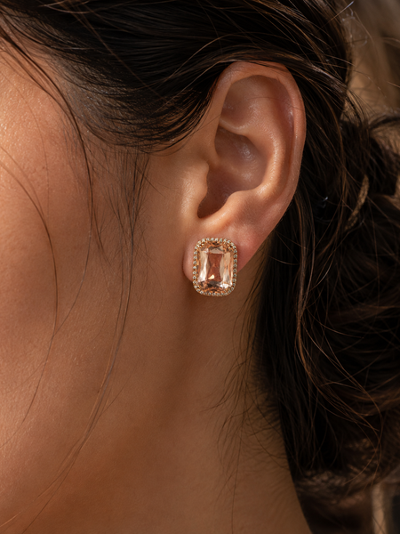 Champagne Radiance Emerald-Cut Stud Earrings