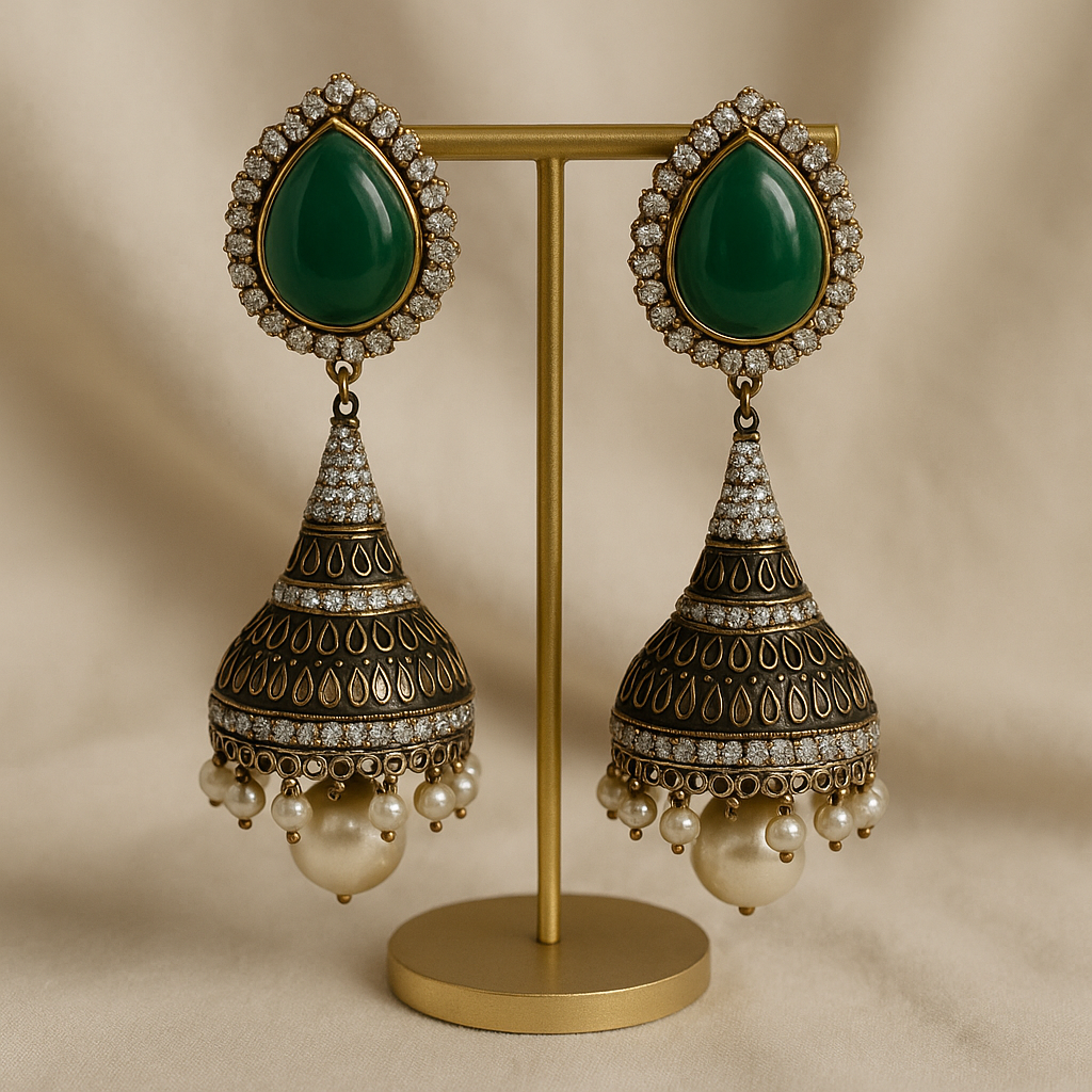Meher Emerald Jhumka Earrings