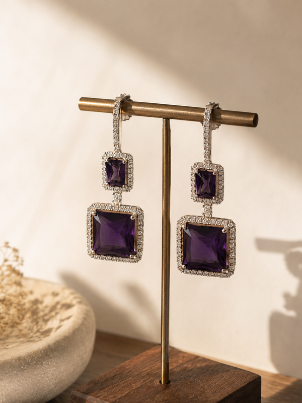 Amara Amethyst Geometric Drop Earrings