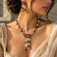 Mehr-e-Maharani Ruby Necklace & Earrings Set