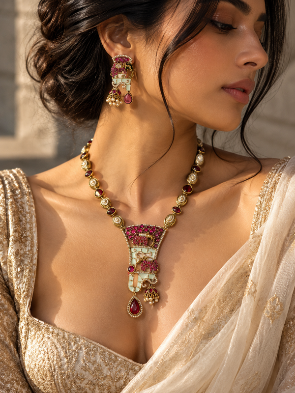 Mehr-e-Maharani Ruby Necklace & Earrings Set