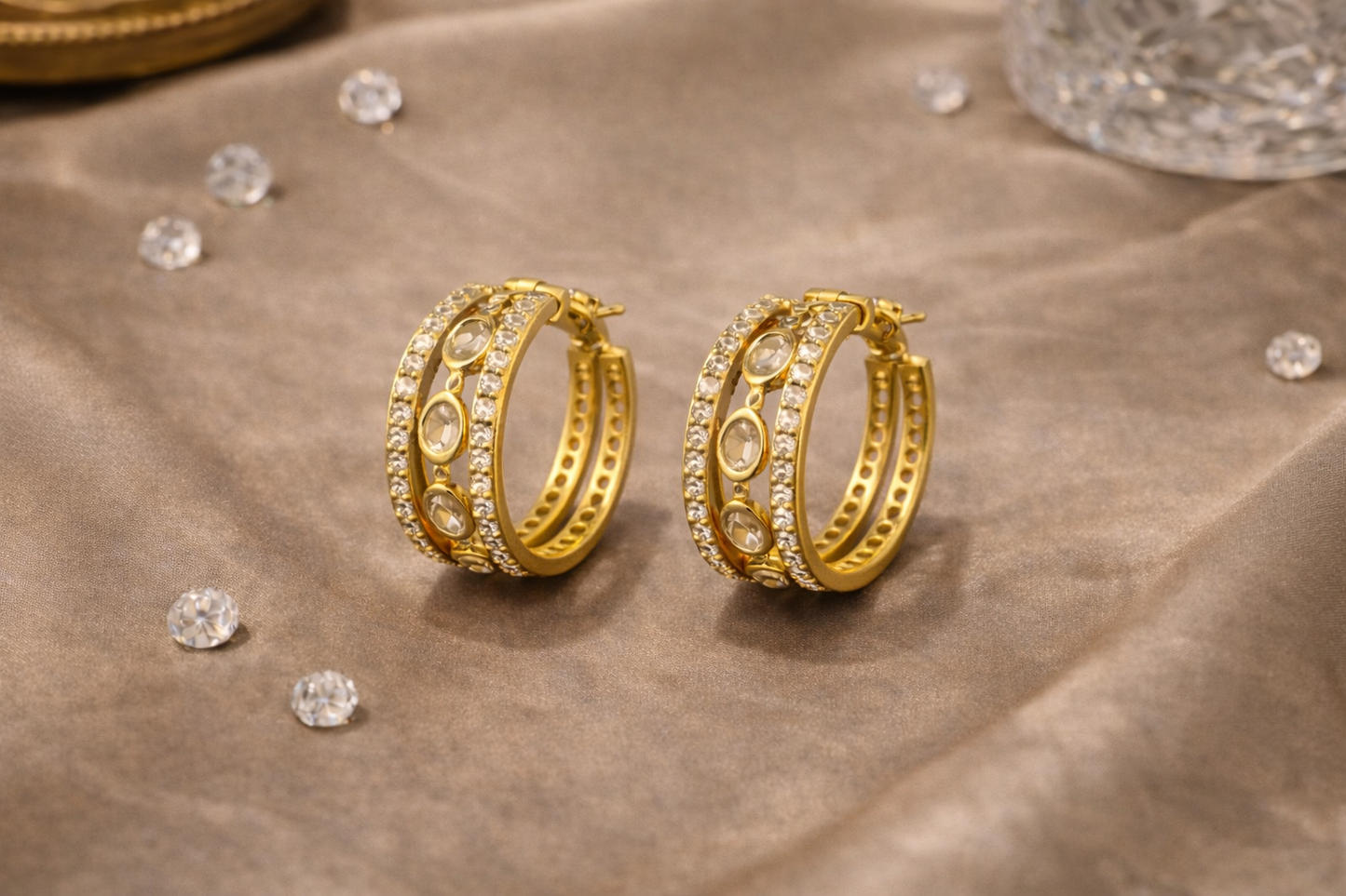 Classic Silver Hoop Earrings with Crystal Stud