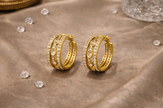 Classic Silver Hoop Earrings with Crystal Stud