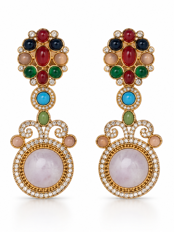 Mehr Navratna Long Necklace & Earrings Set