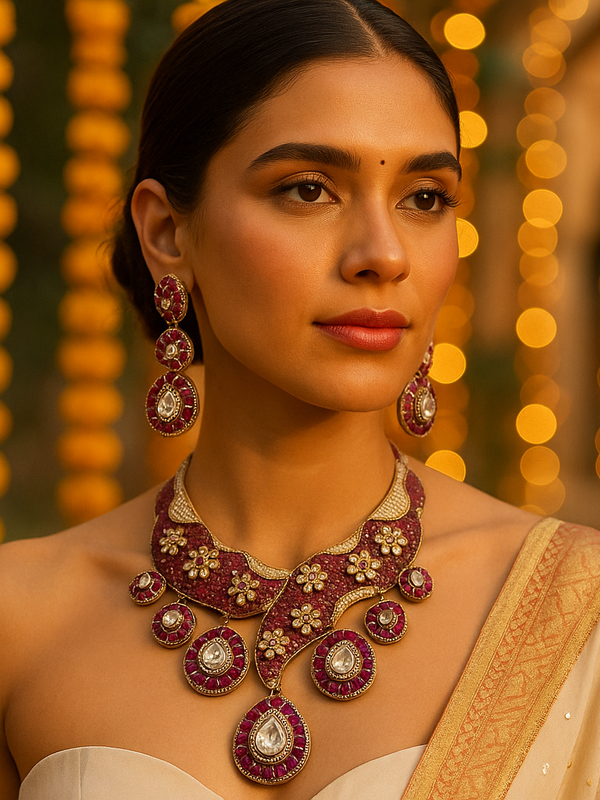 Maharani Gulzar Ruby Kundan Necklace Set