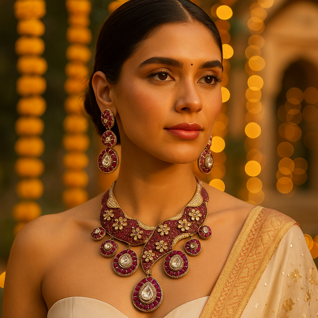 Maharani Gulzar Ruby Kundan Necklace Set