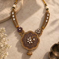 Meher Amethyst Floral Necklace & Jhumka Set