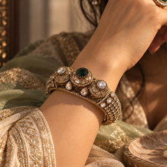 Mehr Emerald & Polki Gold-Plated Statement Kada