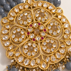 Mehrab Grey Kundan Gold-Plated Men's Statement Necklace