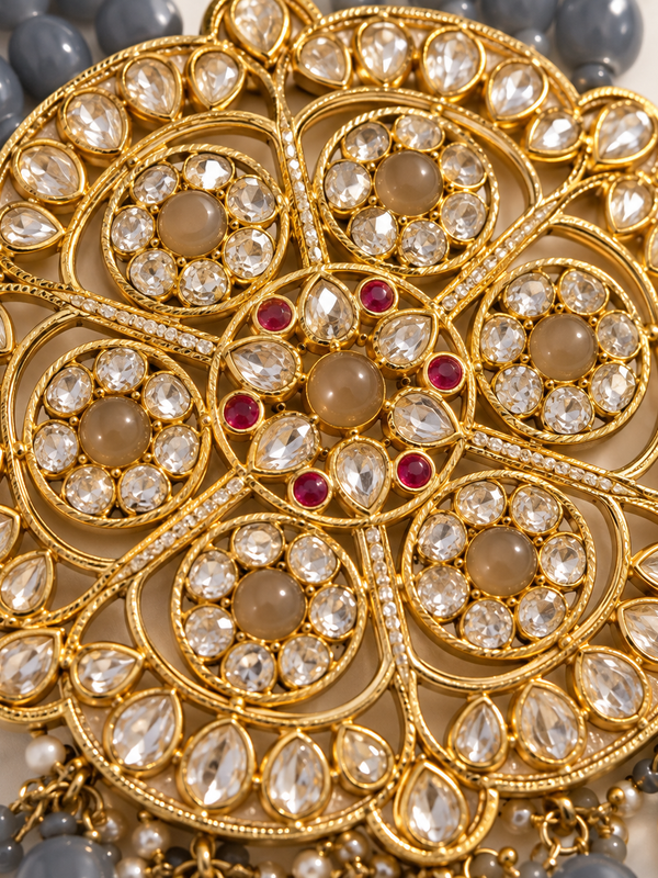 Mehrab Grey Kundan Gold-Plated Men's Statement Necklace