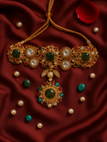 Heritage Polki & Pearl Choker Necklace Set