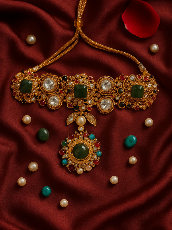 Heritage Polki & Pearl Choker Necklace Set