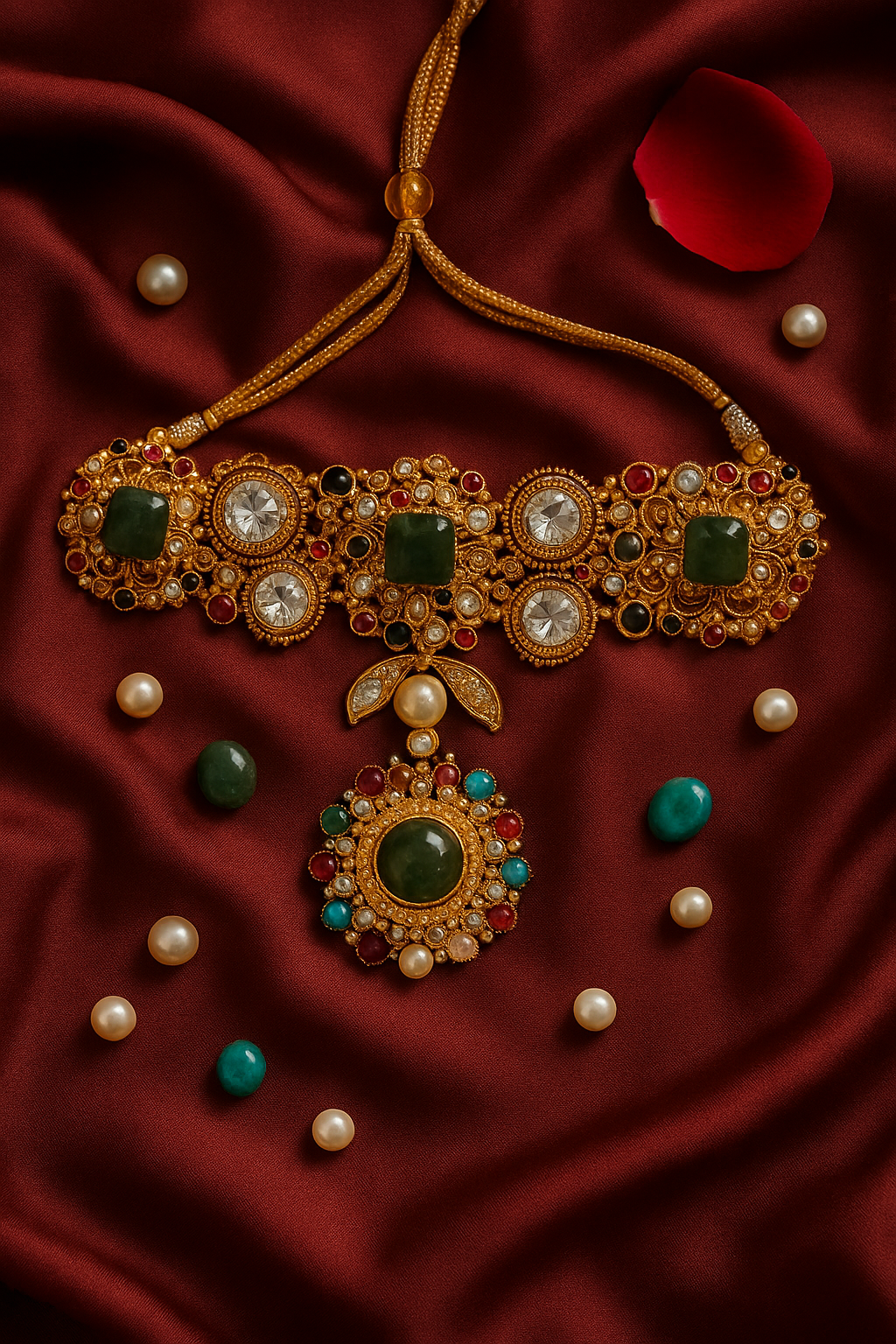 Heritage Polki & Pearl Choker Necklace Set
