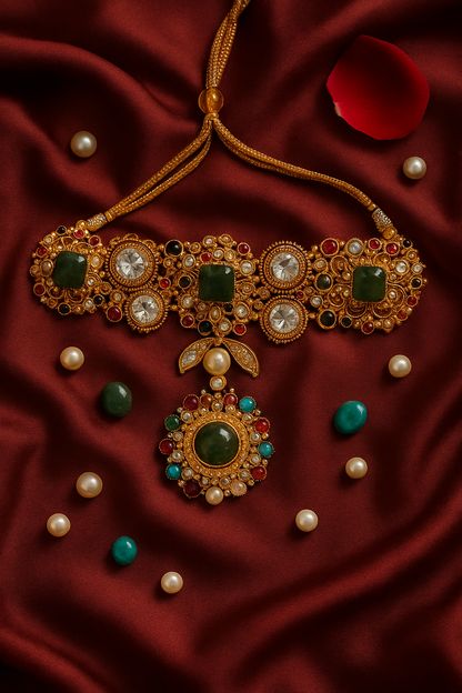 Heritage Polki & Pearl Choker Necklace Set
