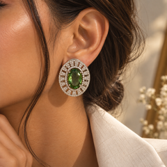 Elara Olive Halo Studs