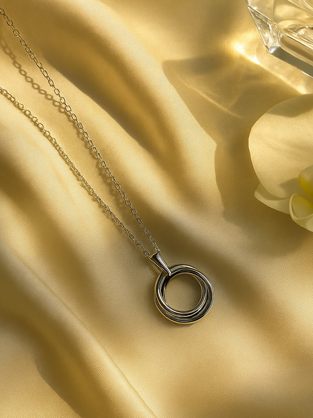 Silver Interlocking Rings Pendant Necklace