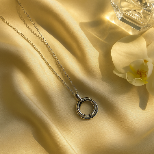 Silver Interlocking Rings Pendant Necklace