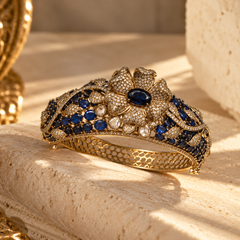 Neelambari Sapphire & Polki Gold-Plated Floral Kada