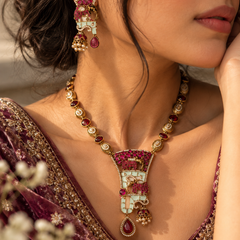 Mehr-e-Maharani Ruby Necklace & Earrings Set