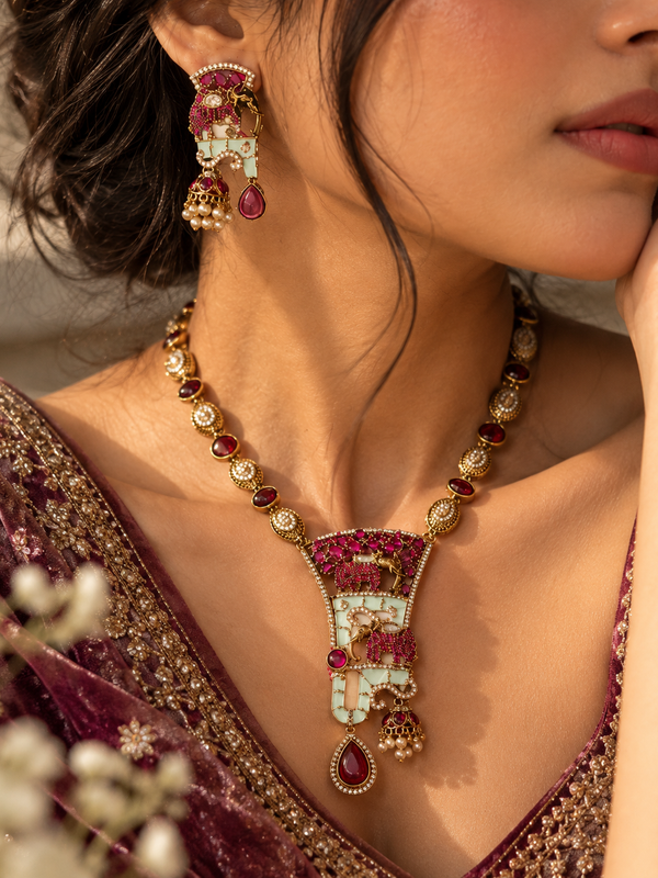 Mehr-e-Maharani Ruby Necklace & Earrings Set