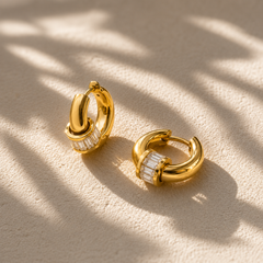 Halo Baguette Hoop Earrings