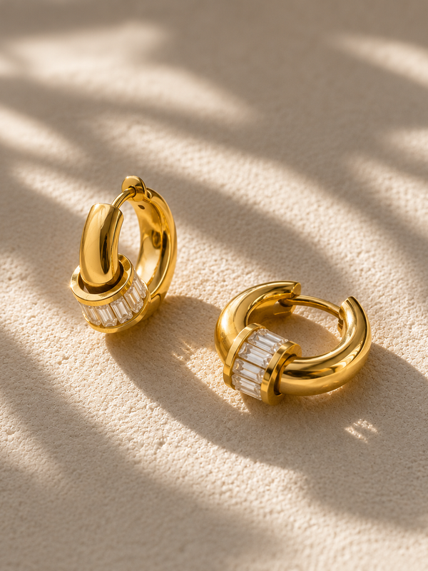 Halo Baguette Hoop Earrings
