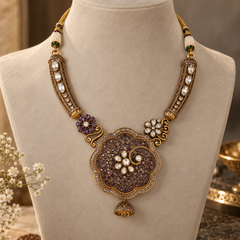 Meher Amethyst Floral Necklace & Jhumka Set