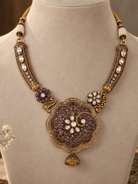 Meher Amethyst Floral Necklace & Jhumka Set