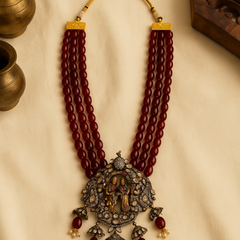 Temple Heritage Ruby & Pearl Necklace Set
