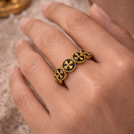 Midnight Clover Enamel Ring