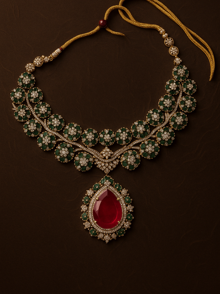 Emerald Royale Ruby Drop Necklace Set