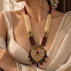 Meher Ruby & Emerald Polki Mala Necklace Set