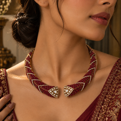 Mehrunisa Ruby Cascade Necklace & Earrings Set