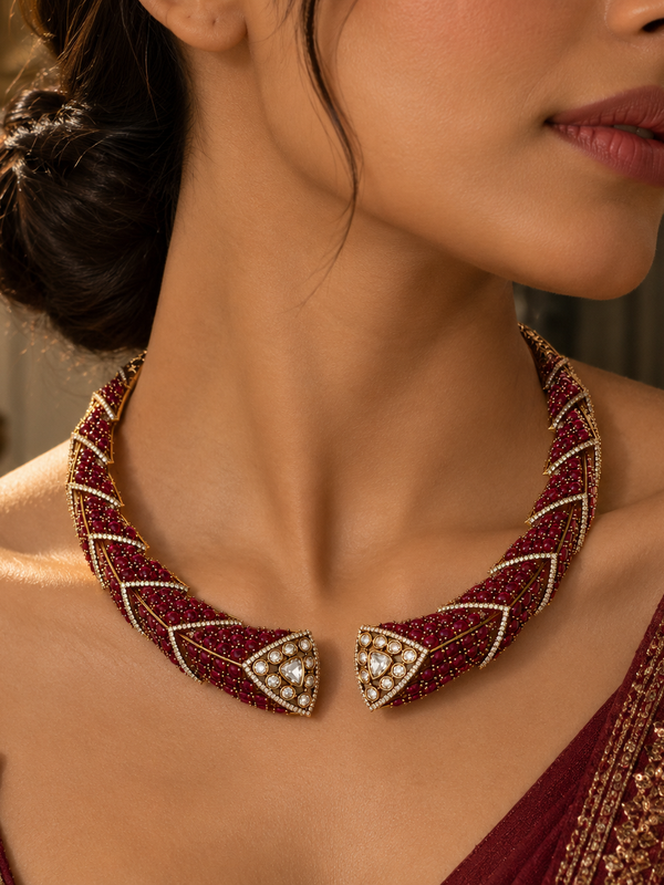 Mehrunisa Ruby Cascade Necklace & Earrings Set