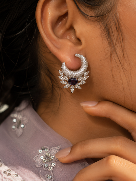 Noor Amethyst Crescent Earrings