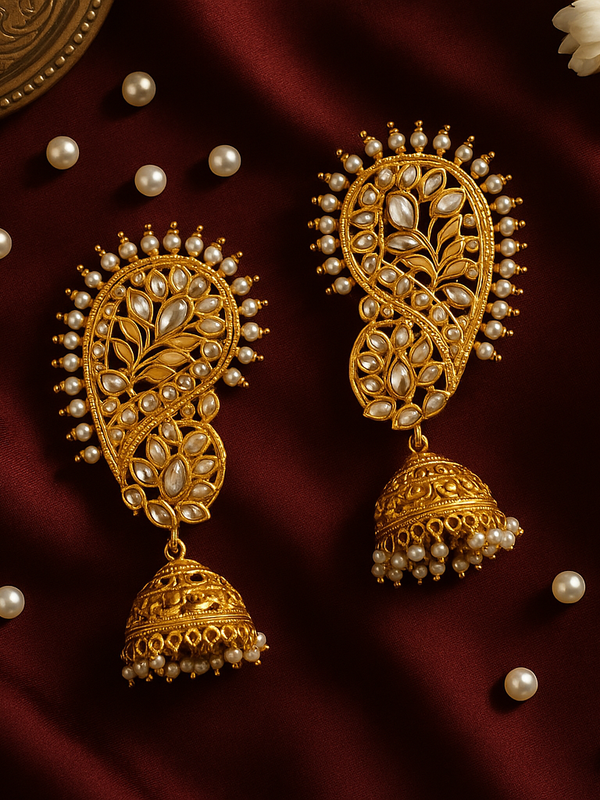 Regal Paisley Kundan Jhumka Ear Cuffs